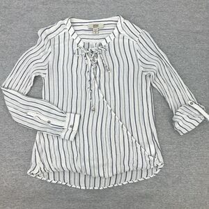 Vintage America Blues Blouse Womens Extra Small V Neck Long Roll Sleeve Top